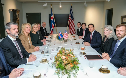 Af fundi Kristrúnar Frostadóttur forsætisráðherra með Marco Rubio, utanríkisráðherra Bandaríkjanna í Safnahúsinu við Hverfisgötu.